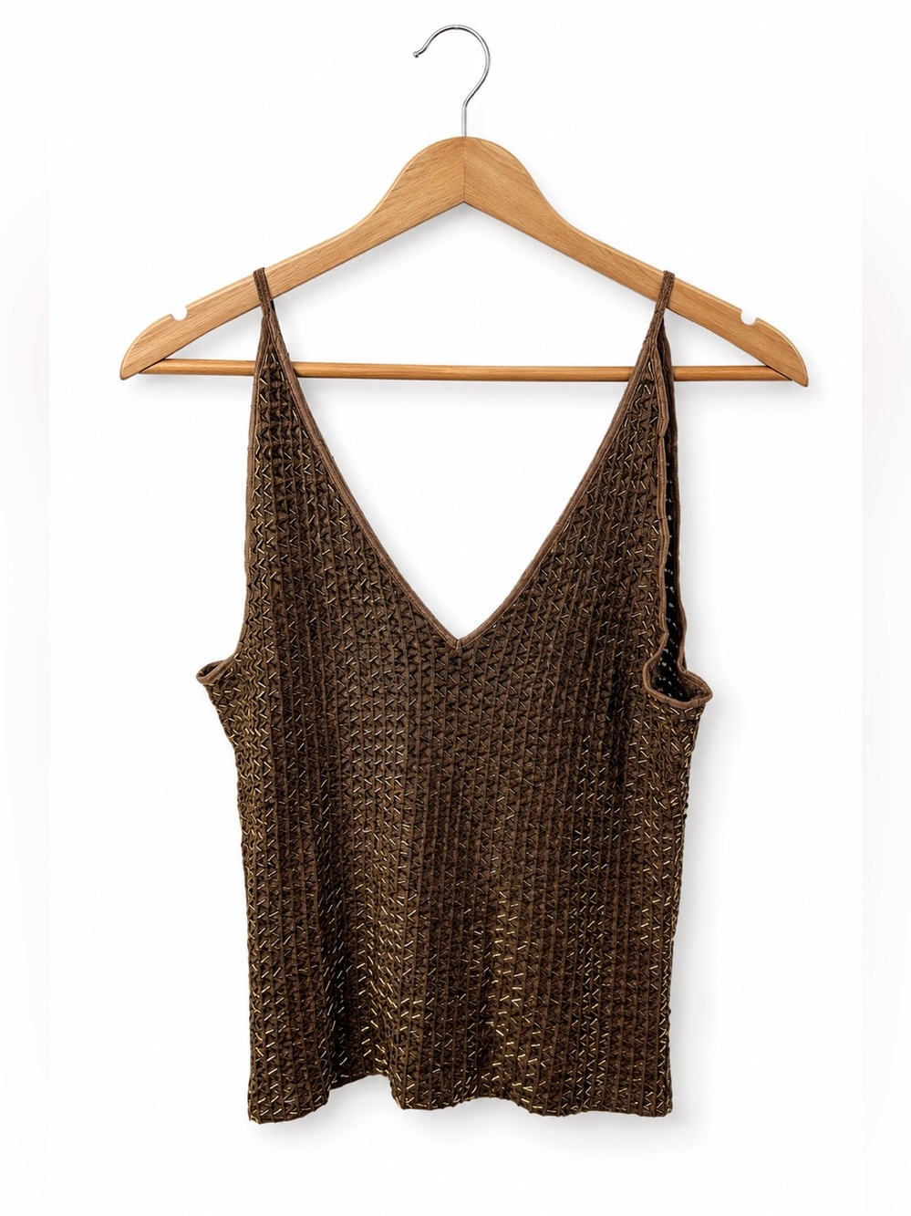 Cache Y2K Bronze Metallic Beaded Cami Tank Top Large 90s Party Club Glam
